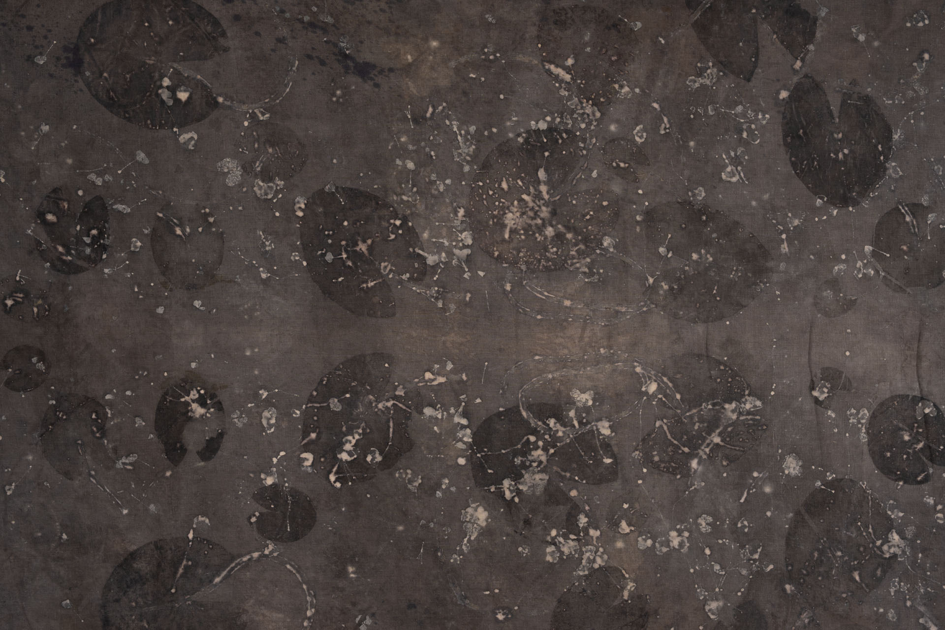 Tekstiilikunstnik Ülle Saatmäe katsetas, mis tulemuse see annab, kui lisada rauarikka mudaga mustaks värvitud kangale taimetrüki muster. Foto: Berta Jänes