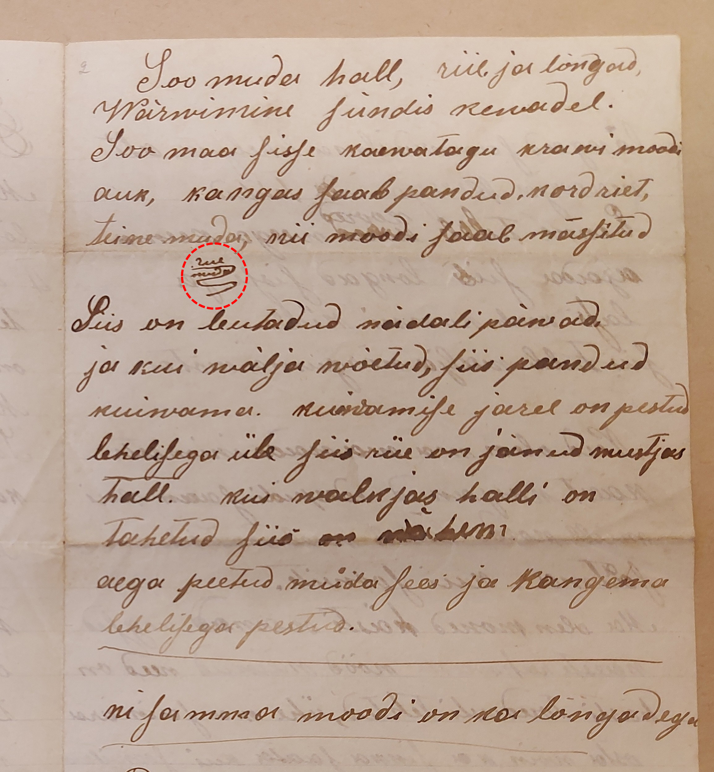 Foto 3. Eduard Kriitmäe teade soomudaga värvimisest koos lihtsa skeemiga, mis illustreerib kanga mudasse asetamise viisi (EKLA, f 169, M 381:10).